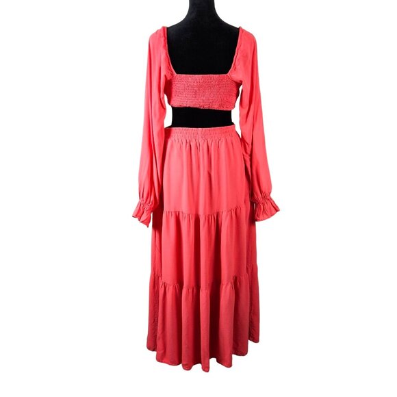 Merokeety Women's Boho Tiered Cutout Maxi Dress Size Medium Party Casual Orange - Picture 2 of 9